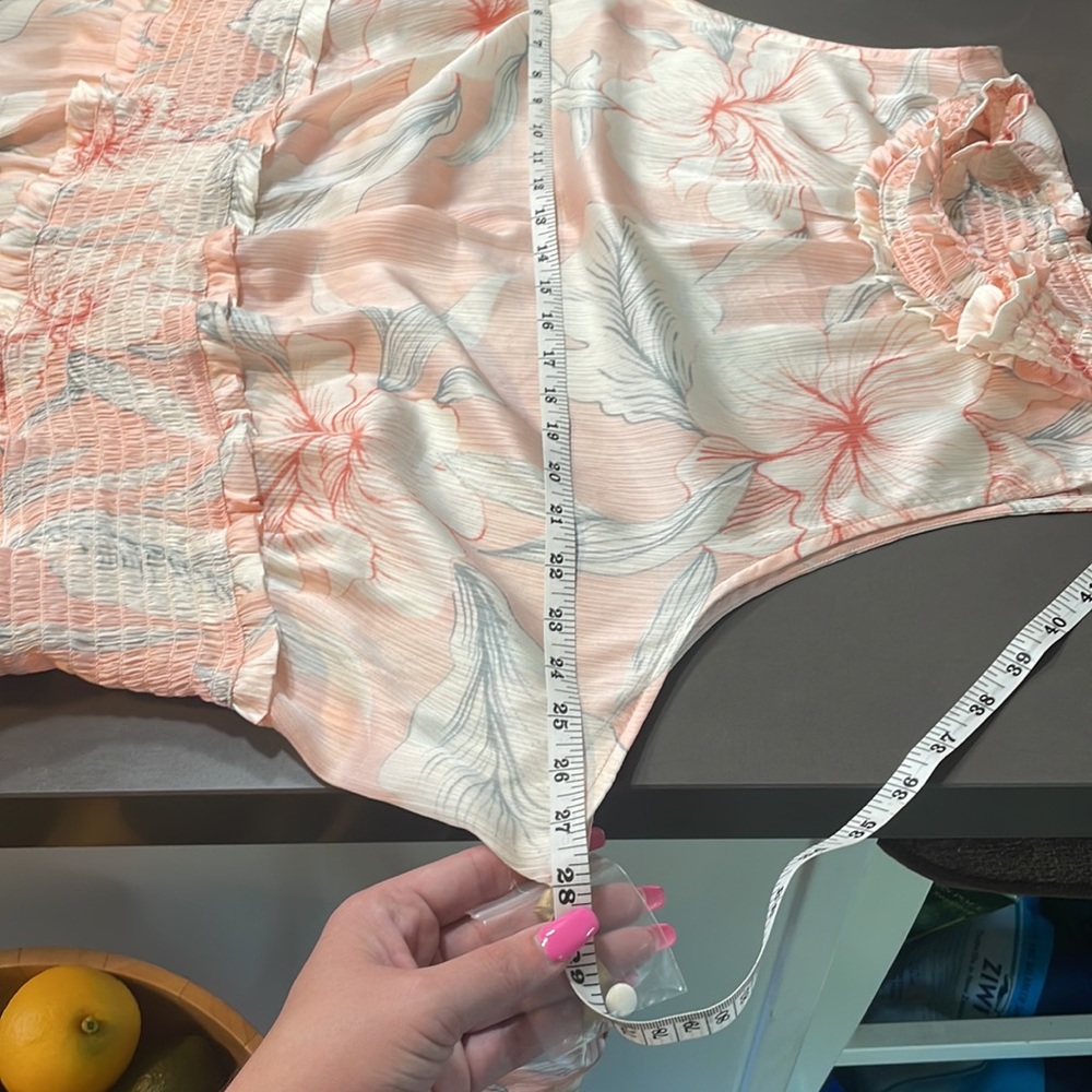 RyeGrass 3XL pink sheer peplum blouse with soft floral print and synch waist - Picture 8 of 13